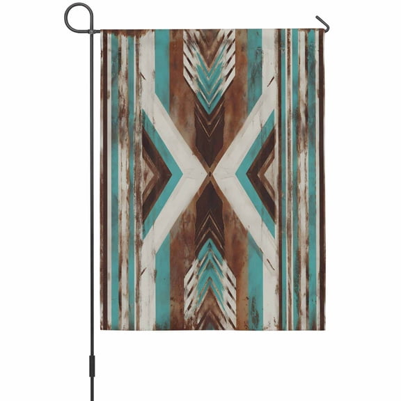 Aztec Southwestern Garden Flag 12 x 18 Inches, Vintage Abstract Brown Turquoise Diamond Weather Proof Outdoor Patio Flags Double Sided Small Garden Decoration for Yard Outside Home