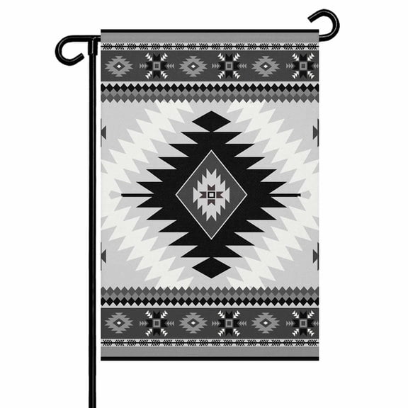 Aztec Southwestern Garden Flag 12x18 Inch Ethnic Tribal Style Geometric Black Grey Double Sided Small Decorative Garden Flags for Outside, Outdoor Yard Porch Lawn Decoration