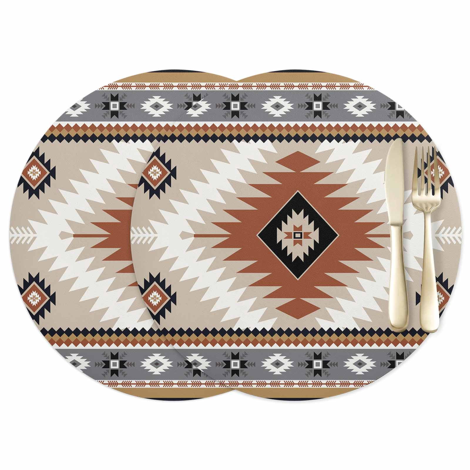 Aztec Southwestern Leather Placemats Set of 2, 15 Inch, Ethnic Tribal ...