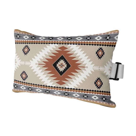 Aztec Southwestern Outdoor Chaise Lounge Pillows Ethnic Tribal Style Geometric Orange Khaki Lumbar Pillows with Insert Adjustable Elastic Strap Headrest Pillow for Recliner 1 Pack 11x16 Inch