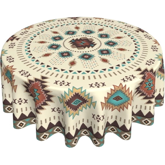 Aztec Southwestern Round Tablecloth 60" Ethnic Tribal Geometric Design Vintage Style Circle Table Cloth Boho Chic Washble Table Cover for Dinning Kitchen Farmhouse Party Decoration