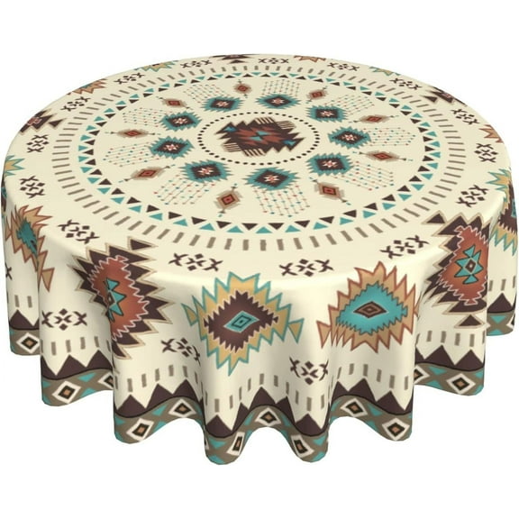 Aztec Southwestern Round Tablecloth 60" Ethnic Tribal Geometric Design Vintage Style Circle Table Cloth Boho Chic Washble Table Cover for Dinning Kitchen Farmhouse Party Decoration