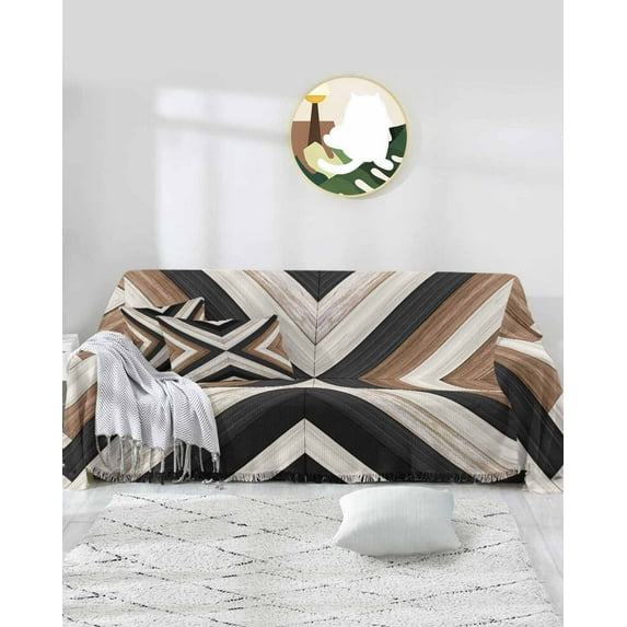 Aztec Southwestern Sofa Covers for 3 Cushion Couch,Washable Sectional & L Shape Couch Covers for Dog/Cat/Kids,Brown Black American Tribe Boho Wooden Non Slip Sofa Slipcover Tassel Futon Cover 71x150