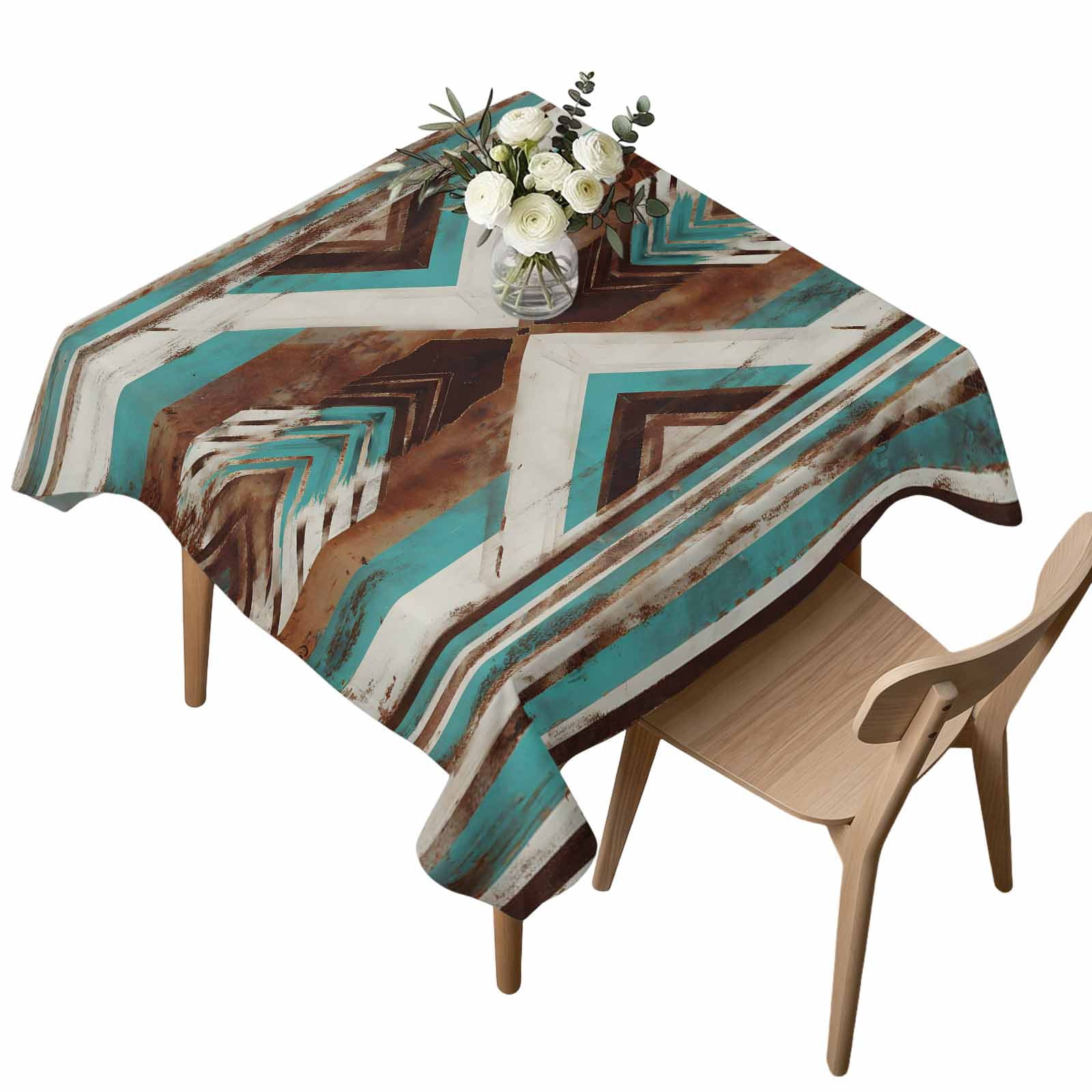 Aztec Southwestern Square Tablecloth Vintage Abstract Brown Turquoise ...