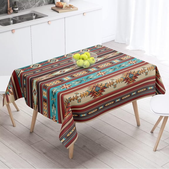 Aztec Southwestern Tablecloth Ethnic Tribal Geometric Design Vintage Style Table Cloth Boho Chic Washble Table Cover for Dinning Kitchen Farmhouse Party Decoration 60x84
