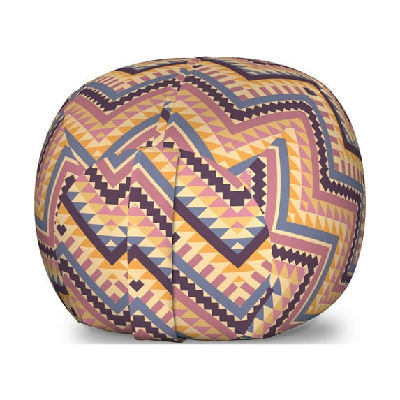 Aztec Storage Toy Bag Chair, Chevron Art Pattern Inspired by Indigenous Cultural Heritage, Stuffed Animal Organizer Washable Bag, Large Size, Multicolor, by Ambesonne