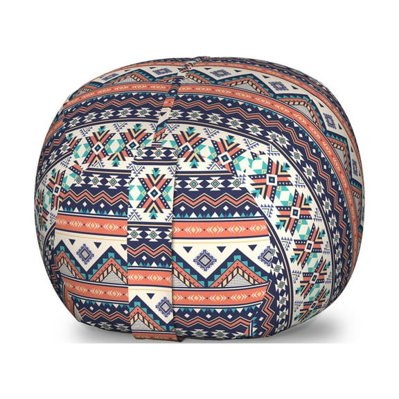 Aztec Storage Toy Bag Chair, Cultural Design of Horizontal Zigzags and Lines, Stuffed Animal Organizer Washable Bag, Small Size, Salmon Night Blue Tan, by Ambesonne