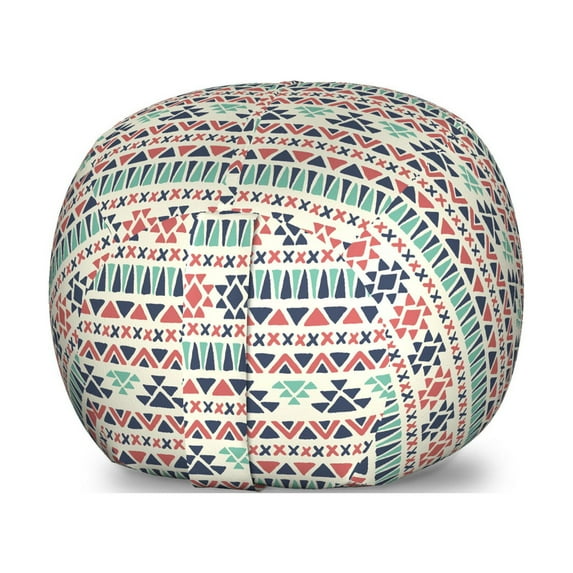 Aztec Storage Toy Bag Chair, Geometric Shapes in Hand-Drawn Style Grunge and Retro Cultural Illustration, Stuffed Animal Organizer Washable Bag, Small Size, Multicolor, by Ambesonne