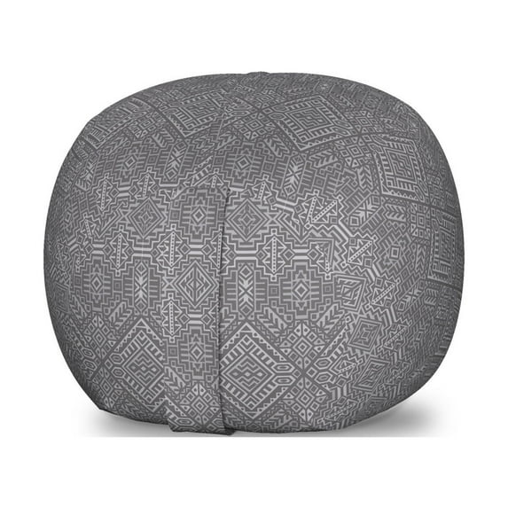 Aztec Storage Toy Bag Chair, Pattern of Symmetric Tribal Inspired Streaks and Motifs in Greyscale Tones, Stuffed Animal Organizer Washable Bag, Large Size, Pale Grey and Dimgray, by Ambesonne