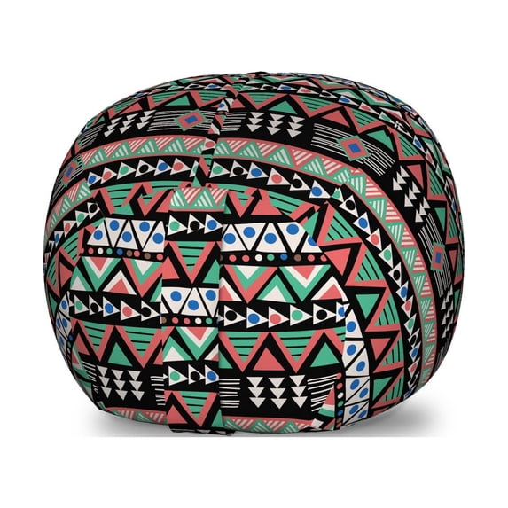 Aztec Storage Toy Bag Chair, Triangles Arrangement in Basic Tones Geometric Art, Stuffed Animal Organizer Washable Bag, Large Size, Multicolor, by Ambesonne