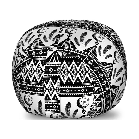Aztec Storage Toy Bag Chair, Tribal Geometric Bohemian Design of Mexican Kingdom Moon Feather and Triangles, Stuffed Animal Organizer Washable Bag, Small Size, Black and White, by Ambesonne