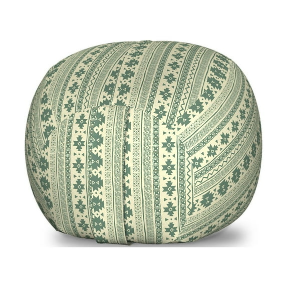 Aztec Storage Toy Bag Chair, Vertical Borders with National Motifs Tribal Culture, Stuffed Animal Organizer Washable Bag, Small Size, Reseda Green and Beige, by Ambesonne