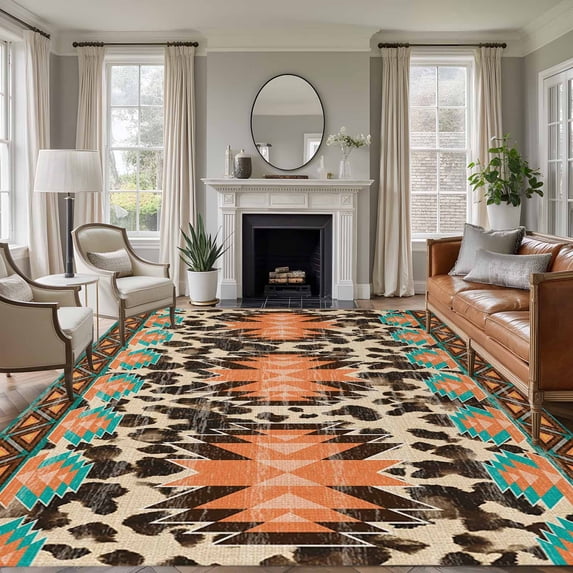 Aztec Style 5'x8' Rug for Bedroom Under Queen Bed Placement, Brown ...