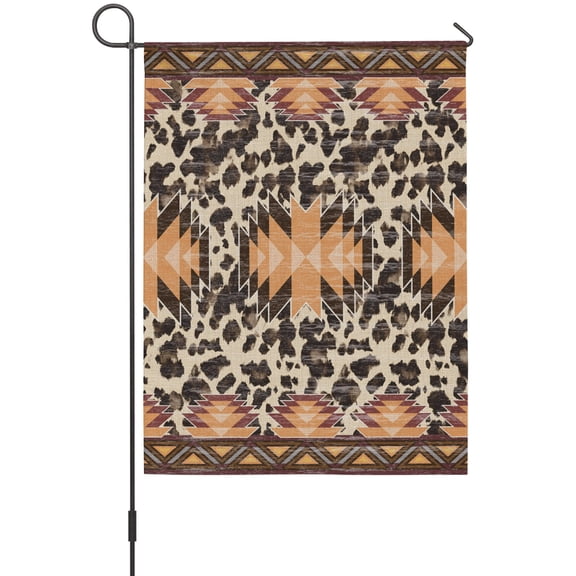 Aztec Style Garden Flag 12 x 18 Inches, Brown Southwestern Leopard Print Ethnic Style Weather Proof Outdoor Patio Flags Double Sided Small Garden Decoration for Yard Outside Home