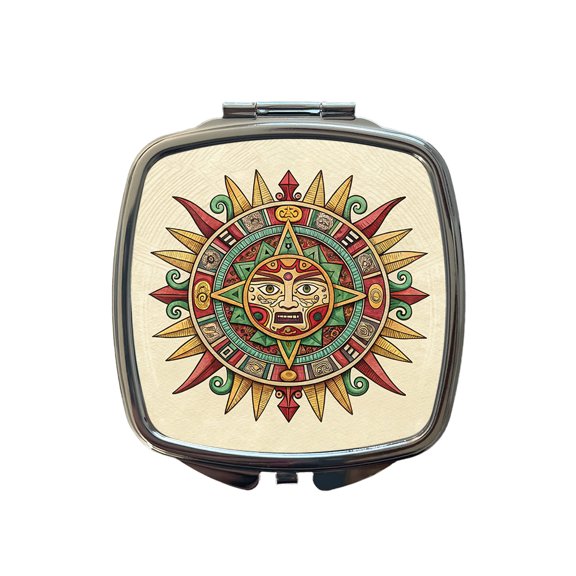 Aztec Sun God Symbol Travel Makeup Handbag Purse Small Pocket Compact Mirror