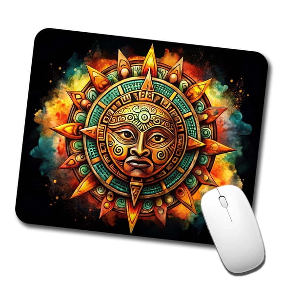 Aztec Sun God Symbol Watercolor Mouse Pad Low Profile Gaming Mat