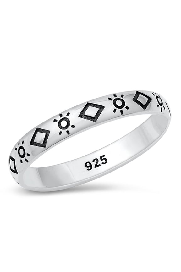 Aztec Sun Moon Design Ring .925 Sterling Silver Band Jewelry Female Male Unisex Size 4