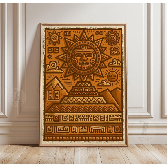 Aztec Sun Poster Tribal Geometric Wall Art Paper Print