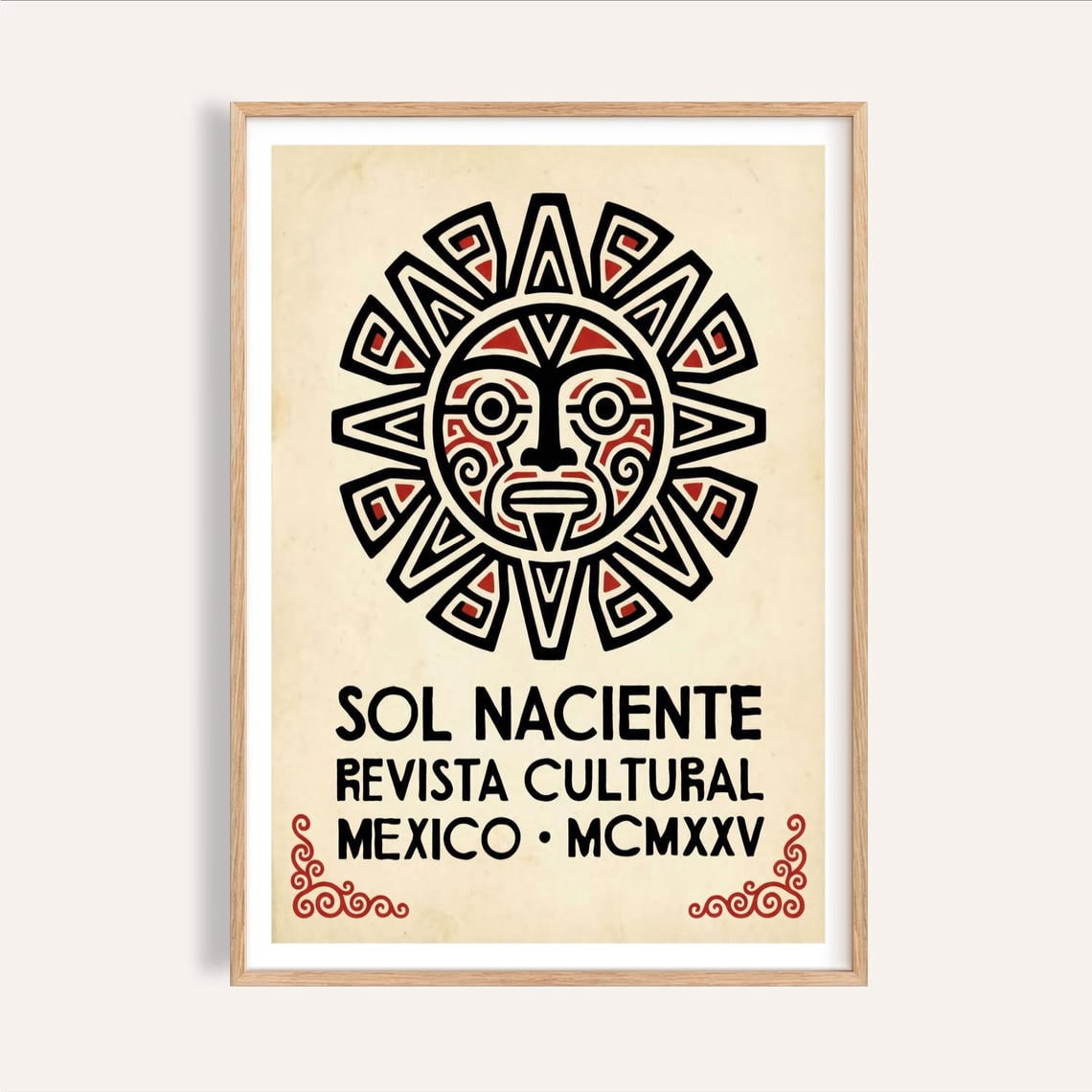 Suna Rays Aztec Sun Wall Art Print, Bold Geometric Rays And High Contrast Mexican ...