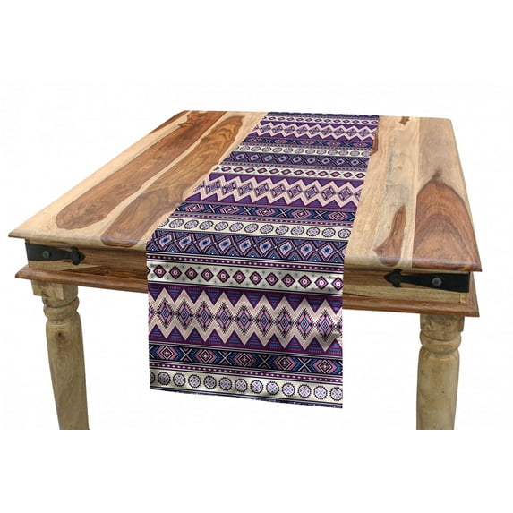 Aztec Table Runner, Art Modernized Tribal Triangles in Vivid Purple Colors, Dining Room Kitchen Rectangular Runner, 3 Sizes, by Ambesonne