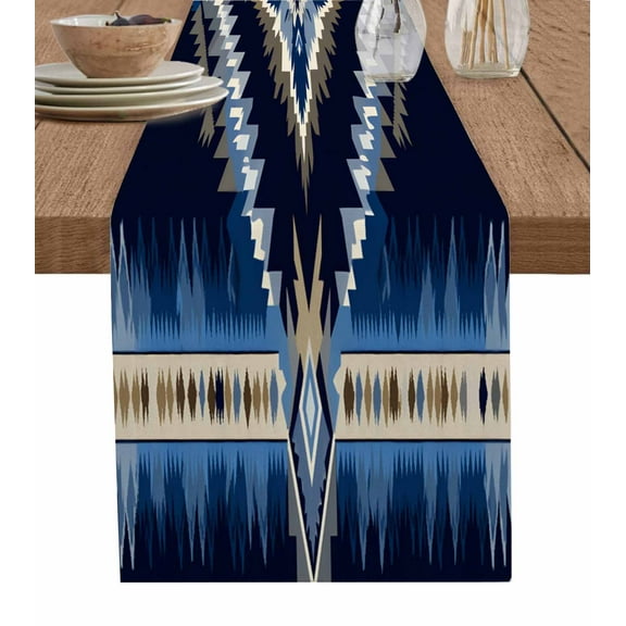 Aztec Table Runner-Cotton Linen- 90 Inch Holiday Dresser Scarves, Southwestern Western Rustic Tribal Patterns Ethnic Tablerunner for Kitchen Coffee/Dining Bedroom Living Room Dinner Scarf Décor 13x90