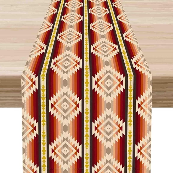 Aztec Table Runner, Southwest Native Tribal Ethnic Abstract Geometric Western Print Farmhouse Coffee Table Center Decor for Home Kitchen Dining Patio Indoor Outdoor, 13"x72" Inch
