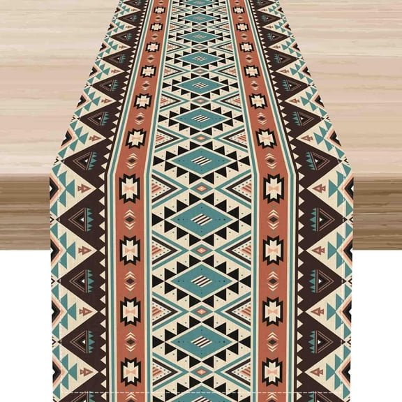 Aztec Table Runner, Southwest Native Tribal Ethnic Abstract Geometric Western Print Farmhouse Coffee Table Center Decor for Home Kitchen Dining Patio Indoor Outdoor Table, 13"x108" Inch