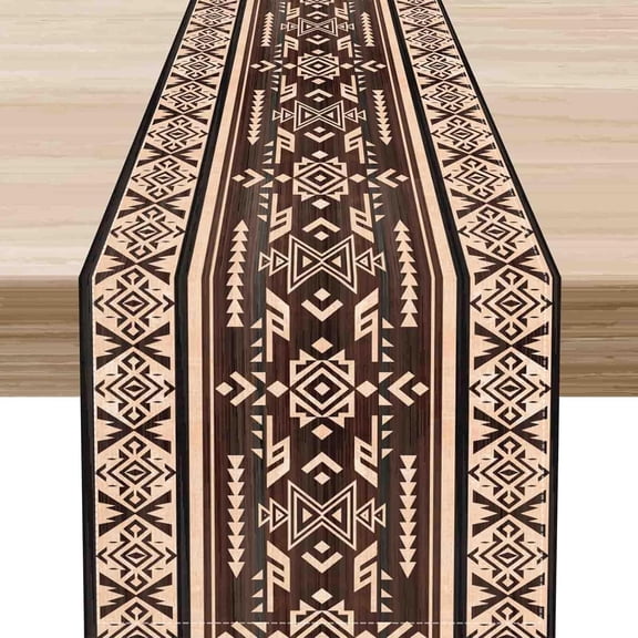 Aztec Table Runner, Southwest Native Tribal Ethnic Abstract Geometric Western Print Farmhouse Coffee Table Center Decor for Home Kitchen Dining Patio Indoor Outdoor Table, 13"x90" Inch