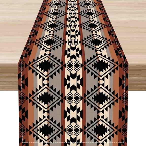 Aztec Table Runner, Southwest Native Tribal Ethnic Abstract Geometric Western Print Farmhouse Coffee Table Center Decor for Home Kitchen Dining Patio Indoor Outdoor Table, 13"x90" Inch
