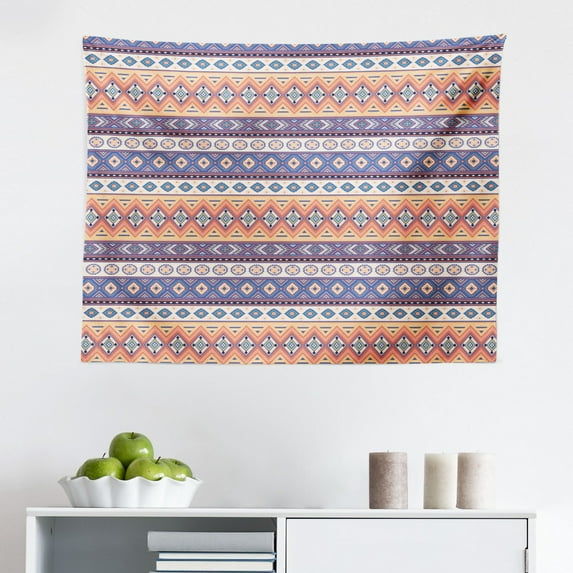 Aztec Tapestry, Colorful Geometric Mexican Pattern Horizontal Stripes, Fabric Wall Hanging Decor for Bedroom Living Room Dorm, 2 Sizes, Multicolor, by Ambesonne
