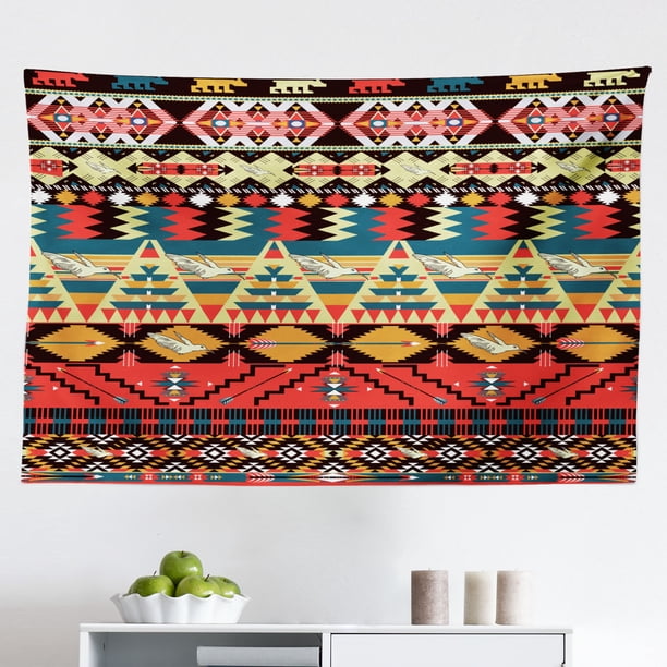 Aztec Tapestry, Old Pattern with Vintage Colors Mexican Indigenous 