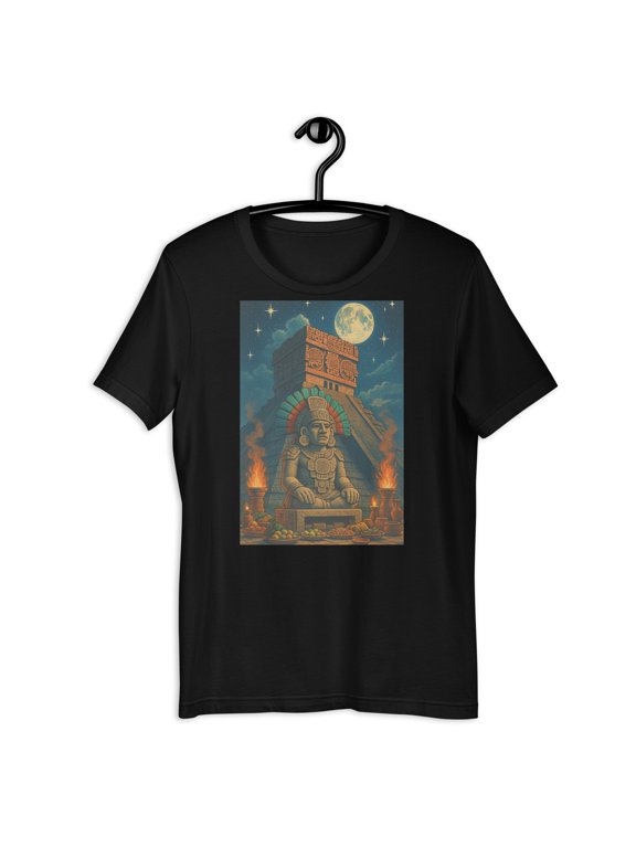 Aztec Temple Night T-Shirt Mayan Pyramid Moon Vintage Mexican Art Tee