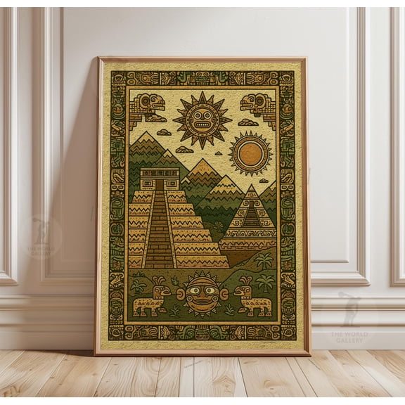Aztec Temple Poster Tribal Pyramid Wall Art Paper Print