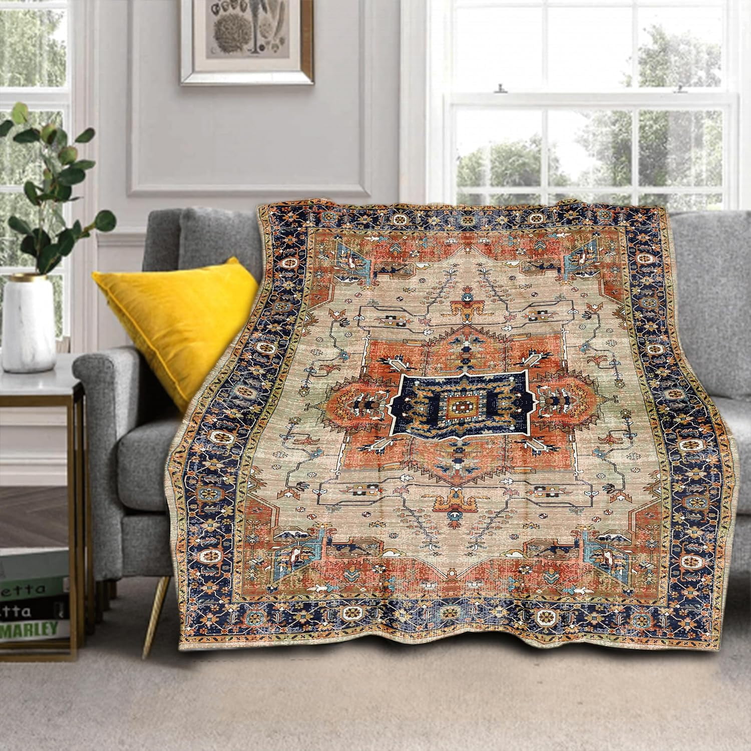 Aztec Terracotta Boho Blanket Soft Flannel Lightweight Vintage