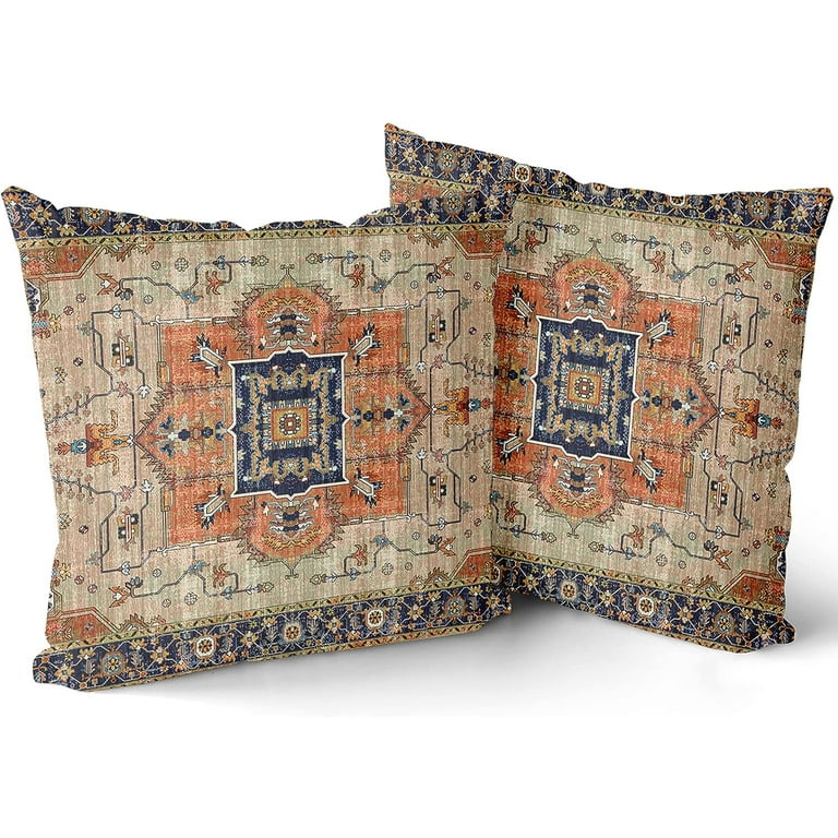 Aztec Terracotta Boho Throw Pillow Covers 16x16 Inch Vintage Persian Rust Retro Carpet Decorative Pillows Square Pillow Cases Farmhouse Accent Home Decor for Bedroom Couch Sofa Porch Set of 2 Walmart....