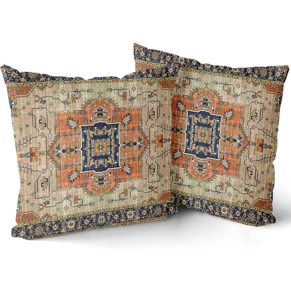 Aztec Terracotta Boho Throw Pillow Covers 16x16 Inch Vintage Persian Rust Retro Carpet Decorative Pillows Square Pillow Cases Farmhouse Accent Home Decor for Bedroom Couch Sofa Porch Set of 2