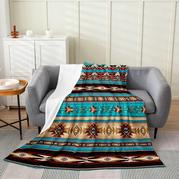 Aztec Throw Blanket, Multicolor Southwestern Tribal Arrow Flannel Fleece Blanket, 50x60 inches