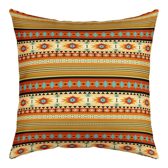 Aztec Throw Pillow Cover 18x18 Inch Brown And Blue Patchwork Pillow Cover Ethnic Tribal Native Style Cushion Cover for Home Bed Sofa Western Mexican Geometric Decorative Pillow Cover