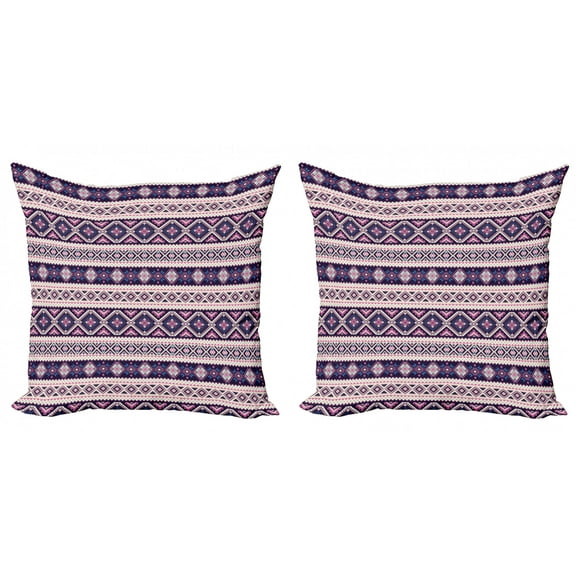 Ambesonne Aztec Throw Pillow Cover 2 Pack, Aboriginal Geometric Pattern, 16", Champagne Dark Purple
