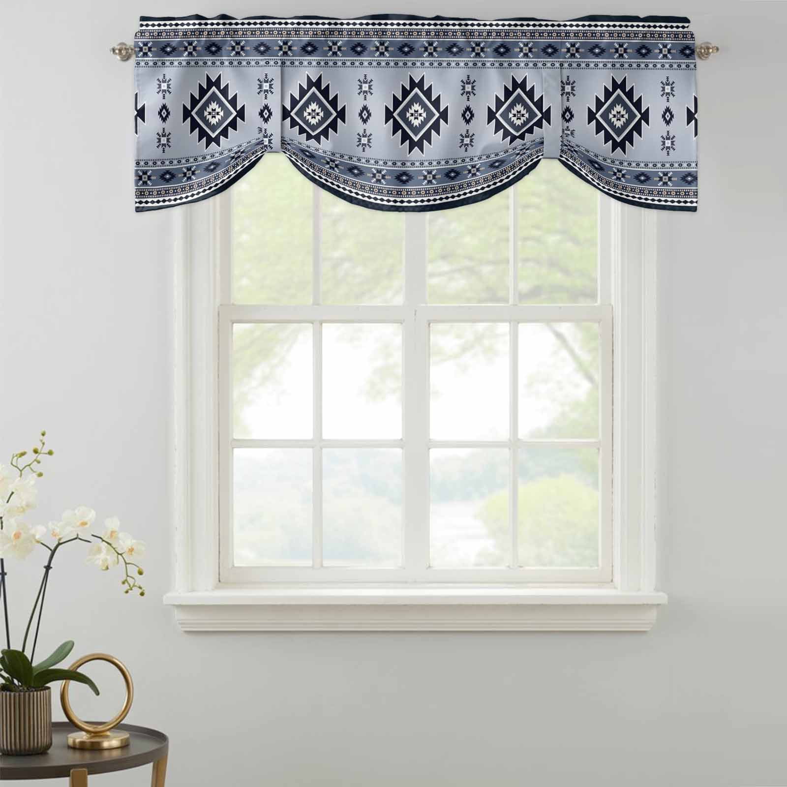 Aztec Tie Up Valances Curtain, Dark Blue Southwest Wind Bohemian Farm ...