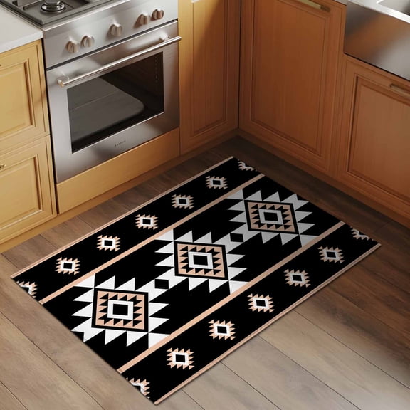 Aztec Triangle Pattern 2x3 Rug for Entryway Front Door Kitchen Sink Area, Pink Black White Western Tribal Low Pile Washable Non Slip Rectangle Area Rug
