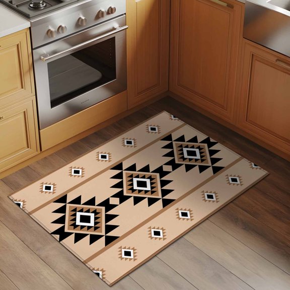 Aztec Triangle Pattern 2x3 Rug for Entryway Front Door Kitchen Sink Area, Brown Black Western Tribal Low Pile Washable Non Slip Rectangle Area Rug