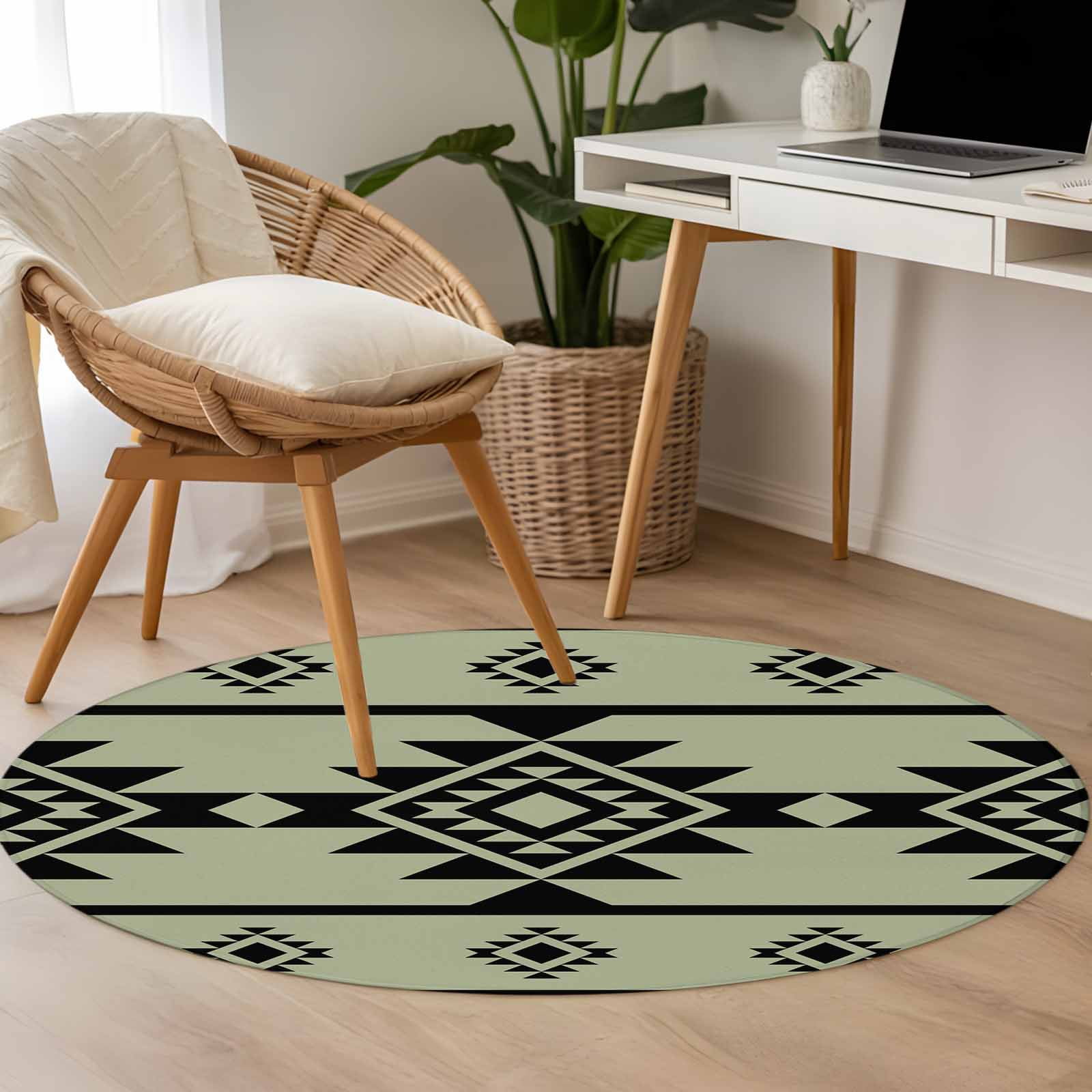 Aztec Triangle Pattern 3.3ft Round Rug for Bedroom Reading Corner ...