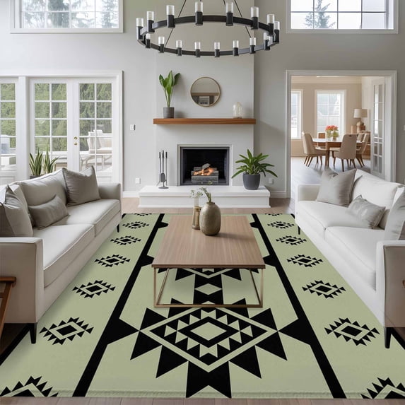 Green Aztec Rug Aztec Triangle Pattern 8x10 Area Rug for Living Room Sectional Sofa ...
