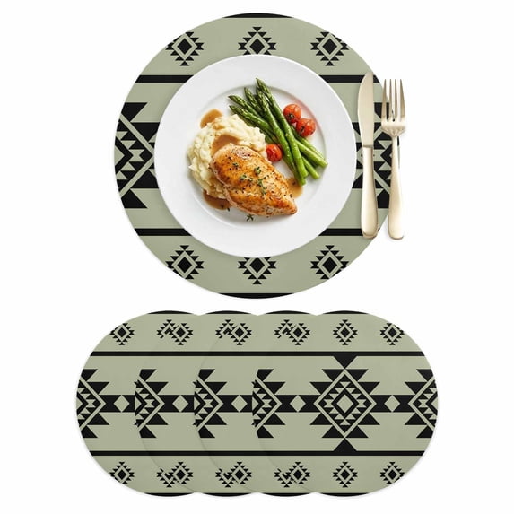 Aztec Triangle Pattern Leather Placemats Set of 4, 12 Inch, Green Black ...