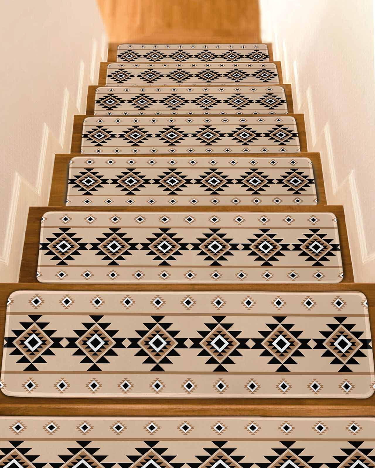 Aztec Triangle Pattern Non-Slip Stair Treads for Wooden Steps, 10 Pack ...
