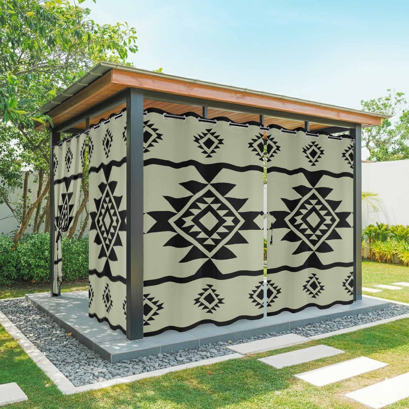 Aztec Triangle Pattern Outdoor Curtains for Patio Waterproof, Green ...