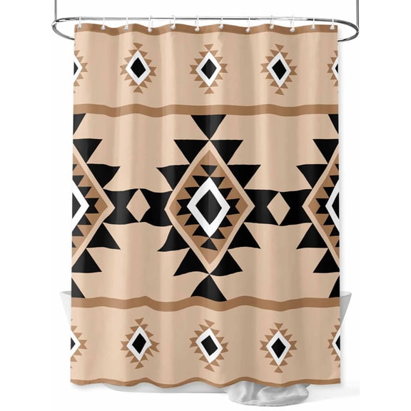 Aztec Triangle Pattern Shower Curtain Set ，Waterproof Fabric Shower Curtains Brown Black Western Tribal Shower Curtains for Bathroom,Bathroom Decor 36"x72"