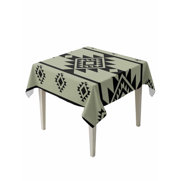 Aztec Triangle Pattern Table Cloth 60x60 Inch Square, Green Black Western Tribal Waterproof Tablecloth Washable Table Cover for Party Picnic Dinner Decor
