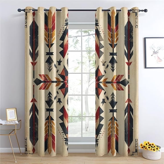 Aztec Tribal Blackout Curtains For Bedroom Decor, Boho Southwest Curtains Grommet Curtains, Ethnic Southwestern Drapes Thermal Insulated For Living Room 42"W x 84"L (Pack of 2)
